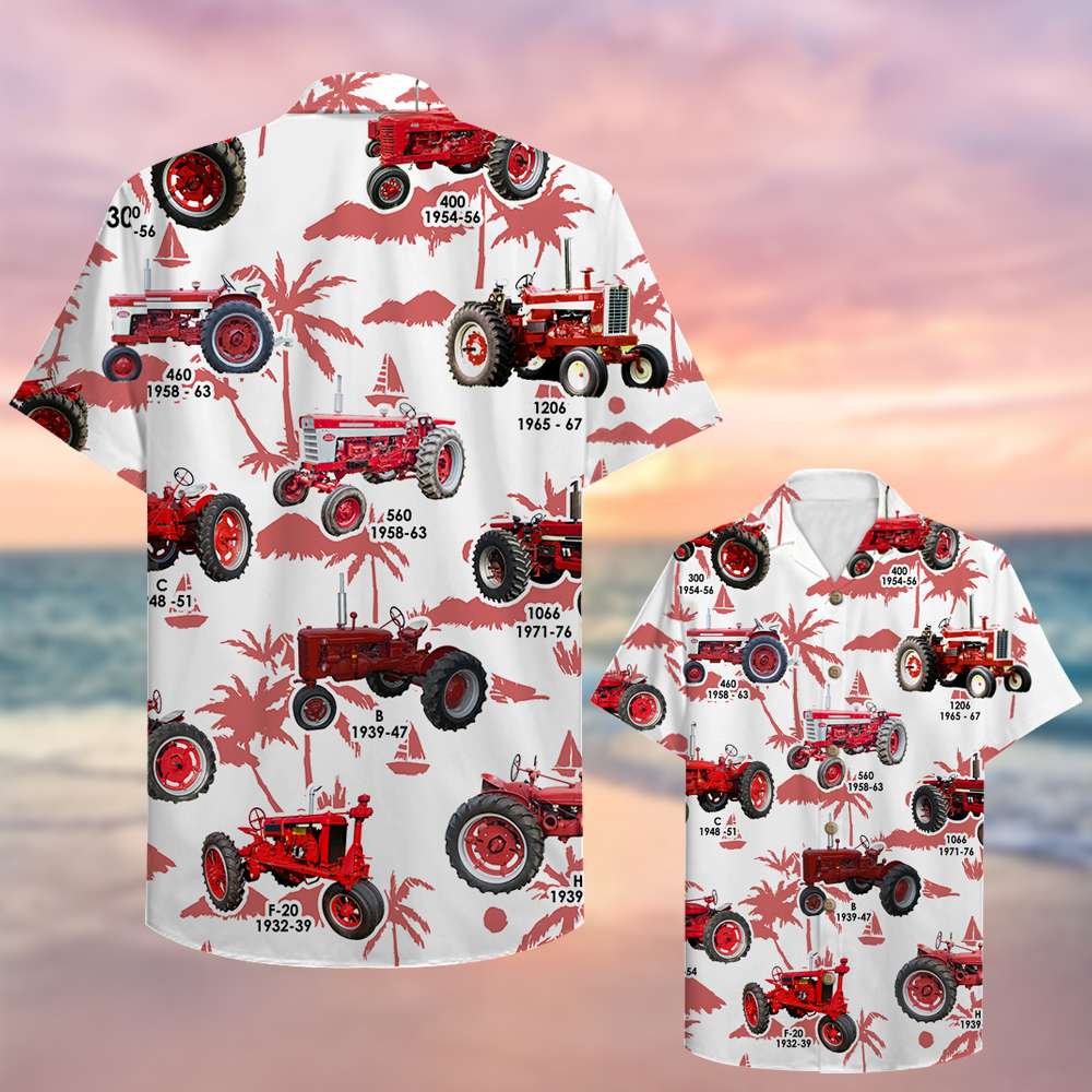 Farmer Hawaiian Shirt - Red Tractors Pattern