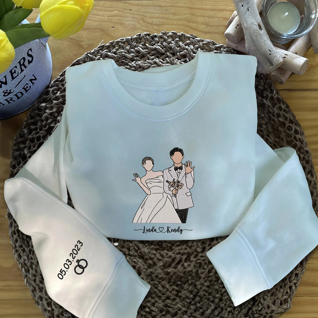 Personalized Couple Photo Embroidered Sweatshirt