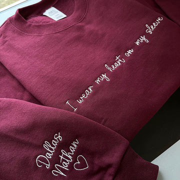 Custom Embroidered Mama Sweatshirt - I wear my heart on my sleeve