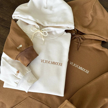 Custom Embroidered Roman Numeral Date Couple's Hoodie