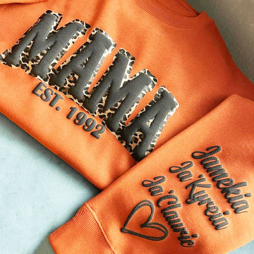 Mama Leopard Puff Print Personalized Sweatshirt