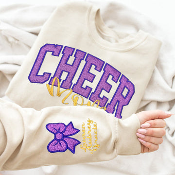 Embroidered Glitter Cheer Mom Sweatshirt - With Kids Names On The Sleeve