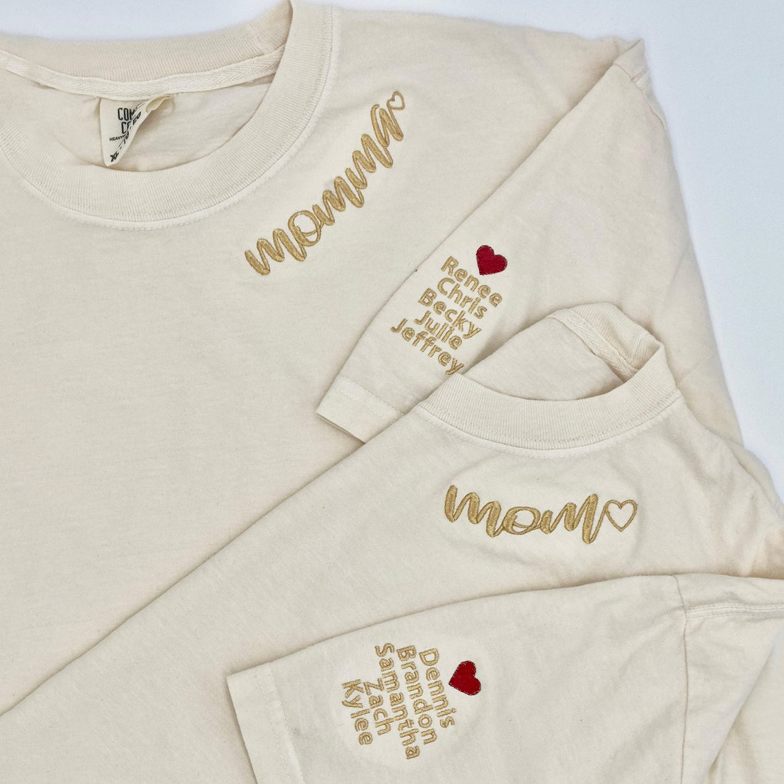Personalized Embroidered Collar Mama Tshirt - Kids Names On Sleeve