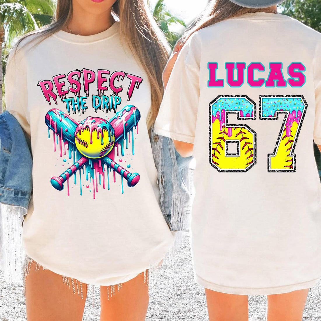 Respect The Drip - Custom Two Side Baseball/Softball Ice Cream Drip Cheer T-shirt