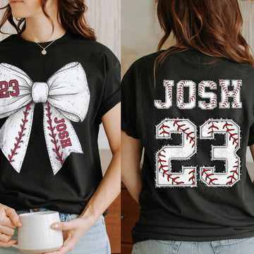 Custom Front Back Design Baseball Bow Mom Cheer T-Shirt