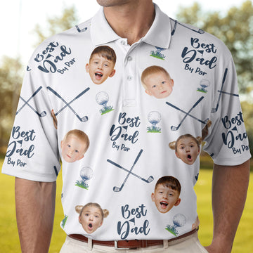 Personalized Best Dad By Par Polo Shirt with Face