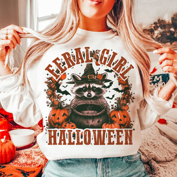 Feral Girl Halloween Funny Raccoon Sweatshirt
