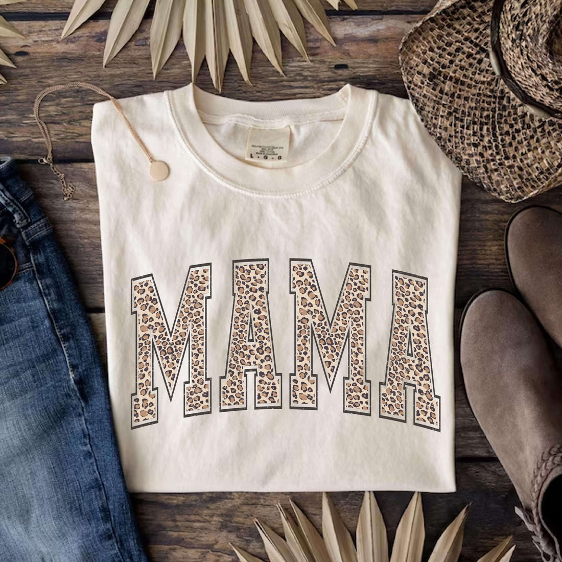 Personalized Leopard Mama Heart Retro Two Side Design Shirt