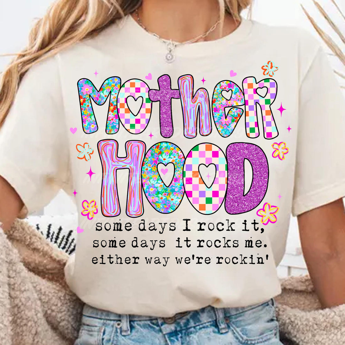 We're Rockin' - Motherhood Coquette Bow Checker T-shirt