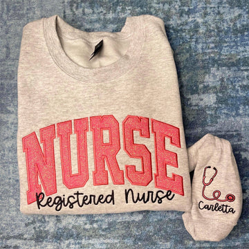Personalized Nurse Glitter Applique Embroidered Shirt with Name/Stethoscope on Sleeve