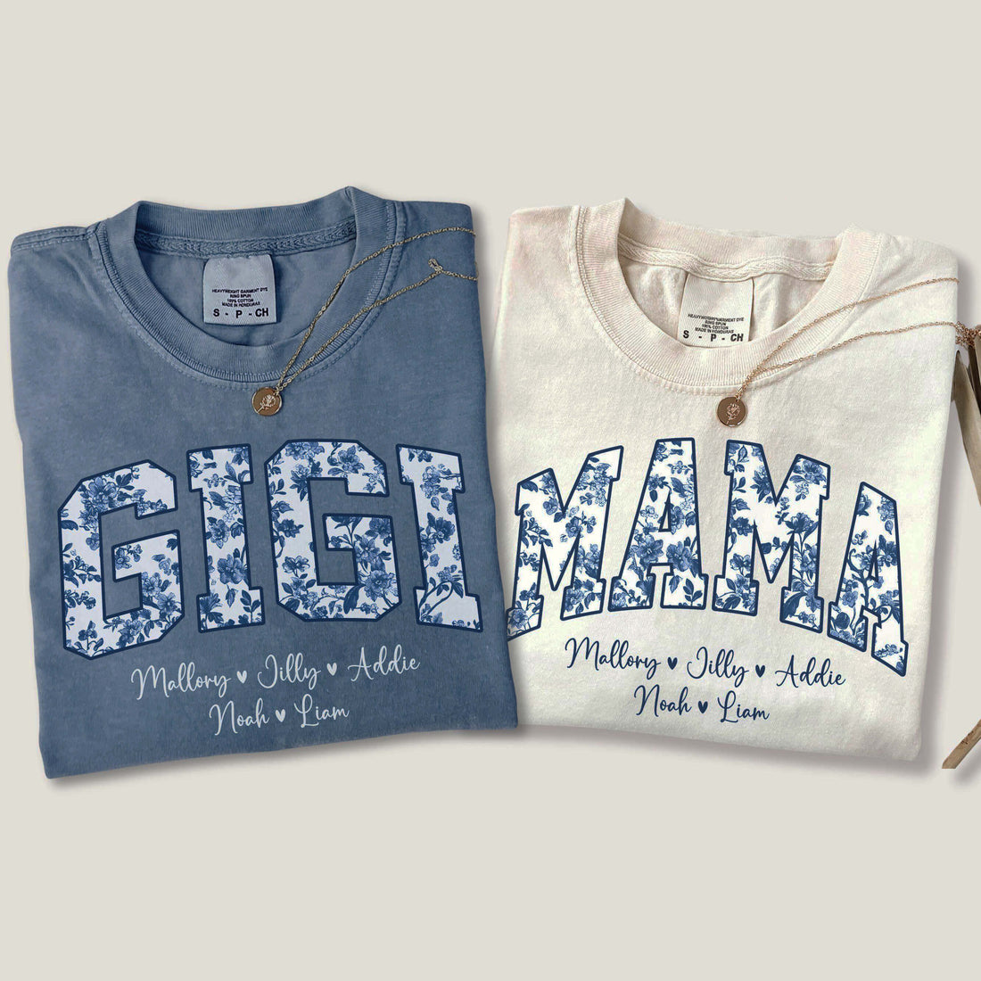 Personalized Mama/Nana Blue Floral Tshirt