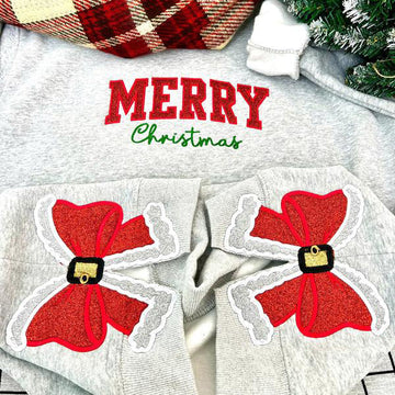 Personalized Merry Christmas Santa Clause Bow Side Sweatshirt
