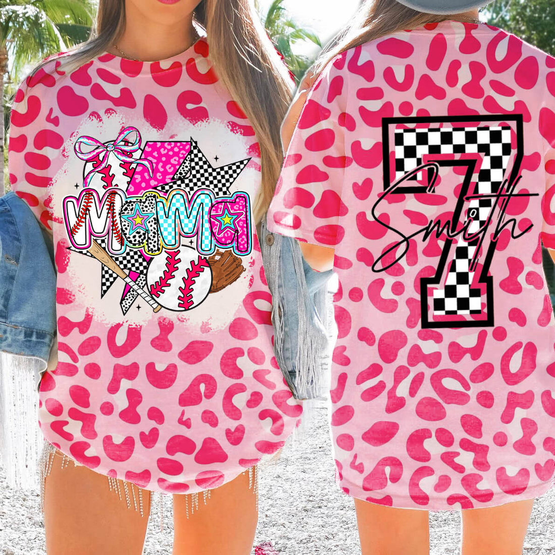Personalized Baseball Mom Sport Mom All Over Print Leopard T-Shirt
