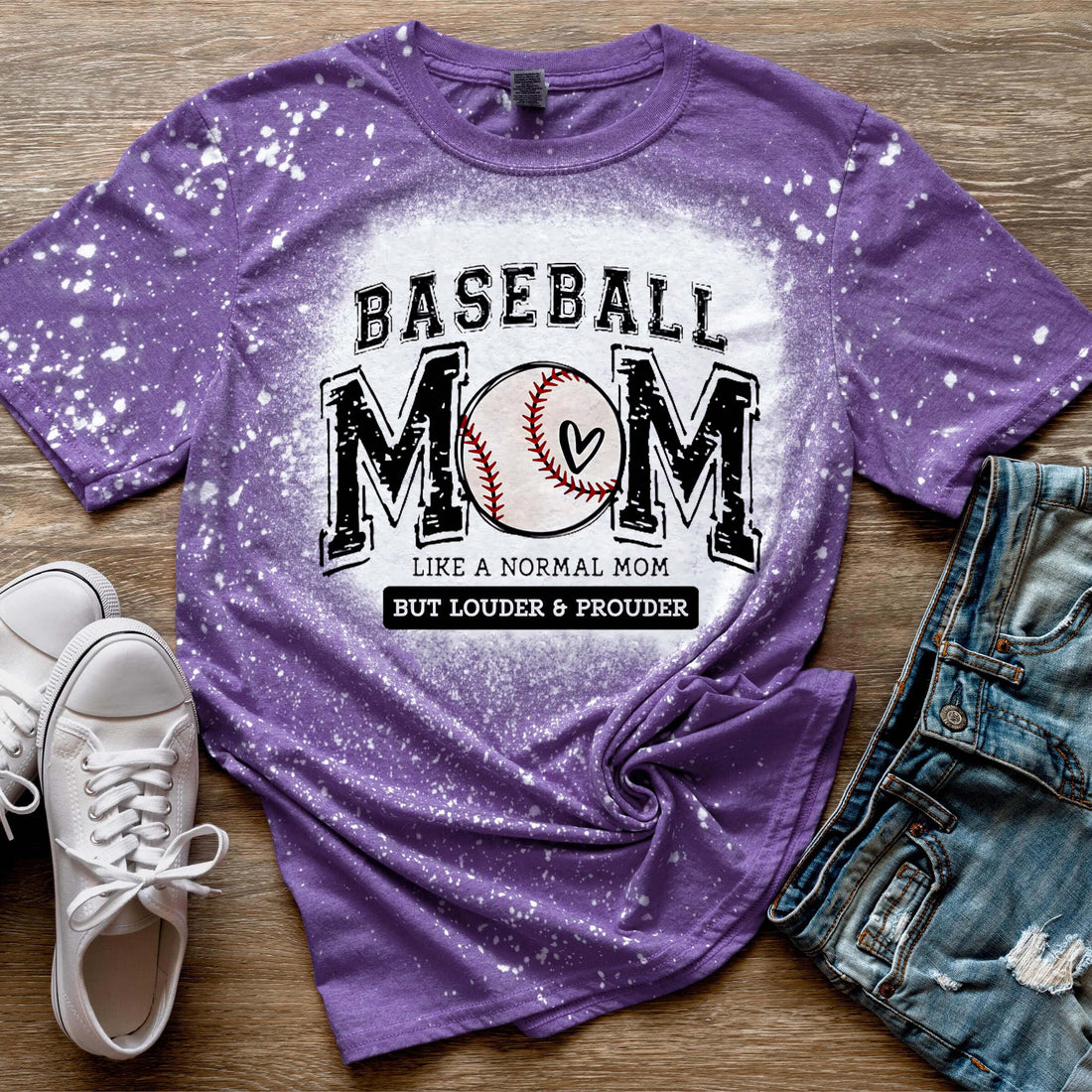 Personalized Bleached T-Shirt - Baseball Mom Like A Normal Mom But Lounder & Prouder