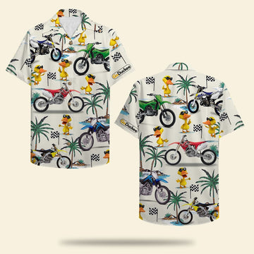 Motocross Duck Hawaiian Shirt - Dirt Bike and Fancy Duck Pattern