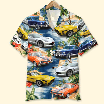 Custom Muscle Car Photo Hawaiian Shirt - Gift For Car Lovers