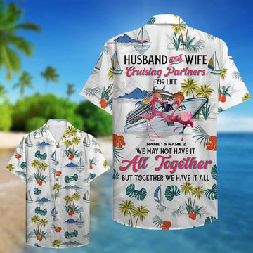 Personalized Cruising Partners Hawaiian Shirt - Flamingo Husband And Wife