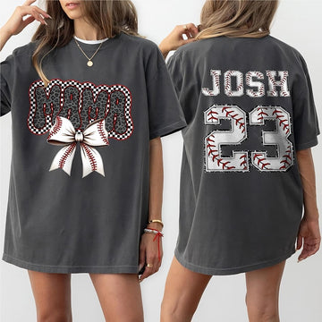 Personalized Two Side Mama Baseball Bow Shirt