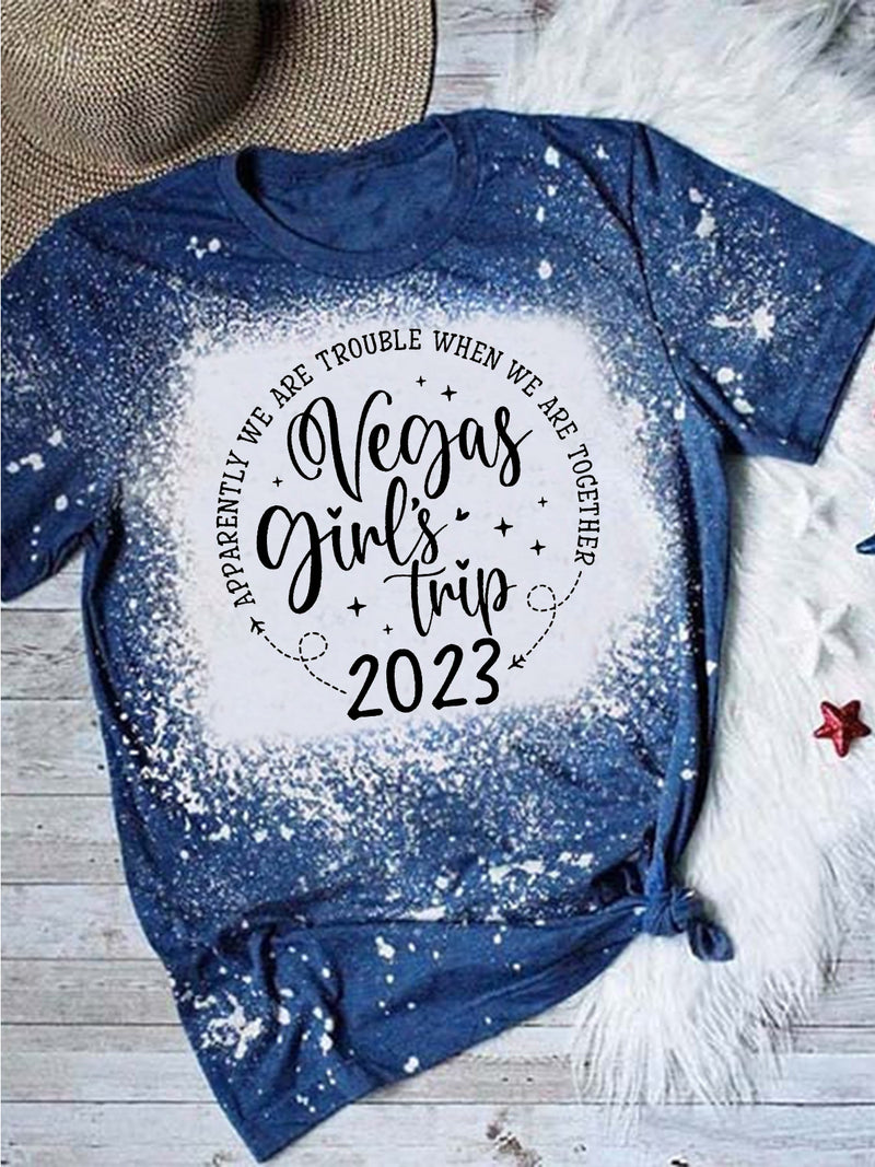 Women's Girl Trip 2023 Printed Crew Neck Tie Dye Top