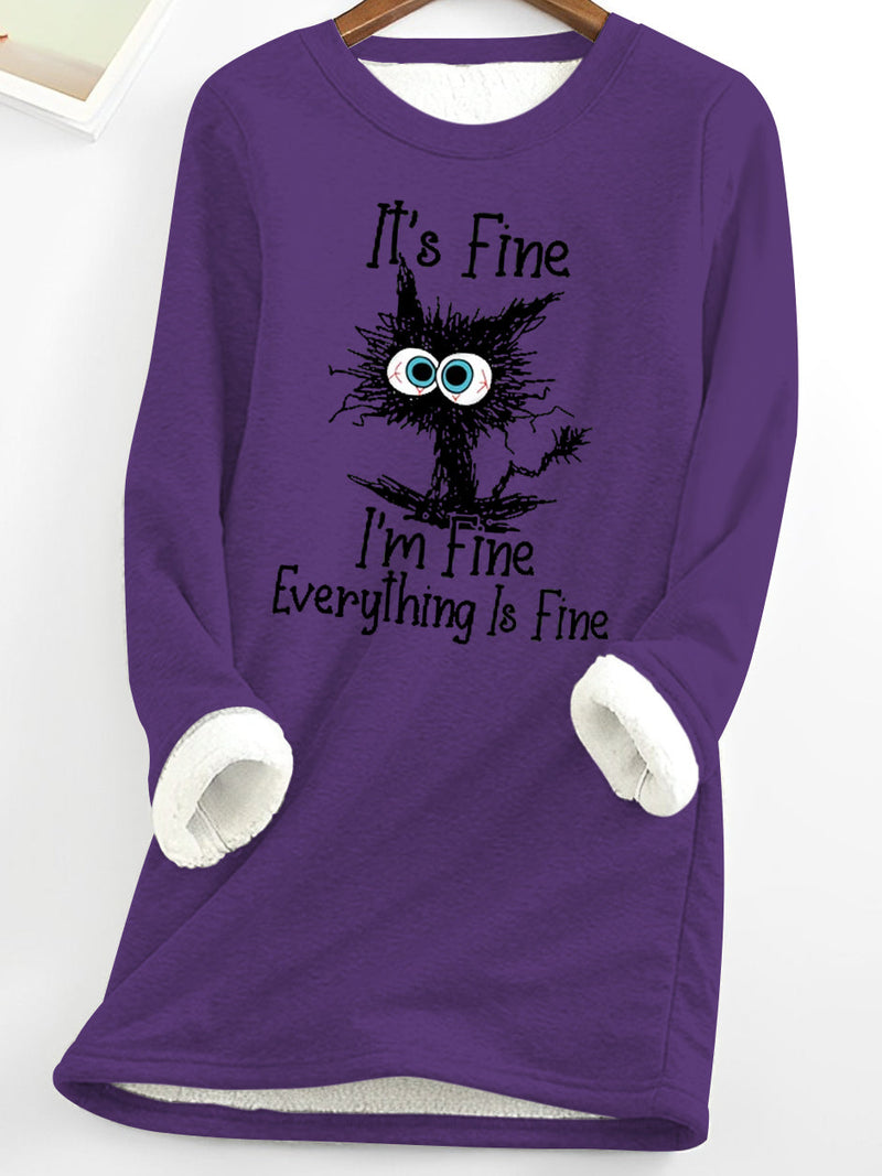 I'm Fine Everything Is Fine Cat Fleece Top