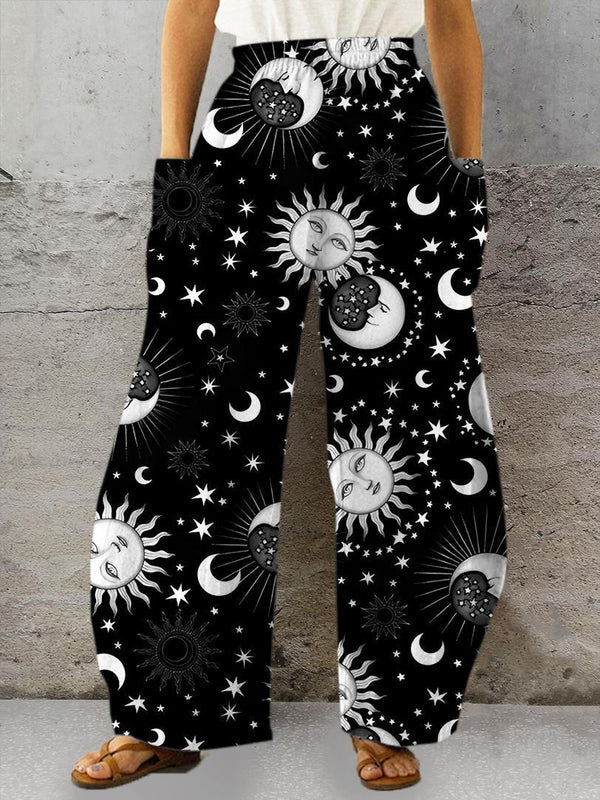 Star And Moon Print Pocket Trousers