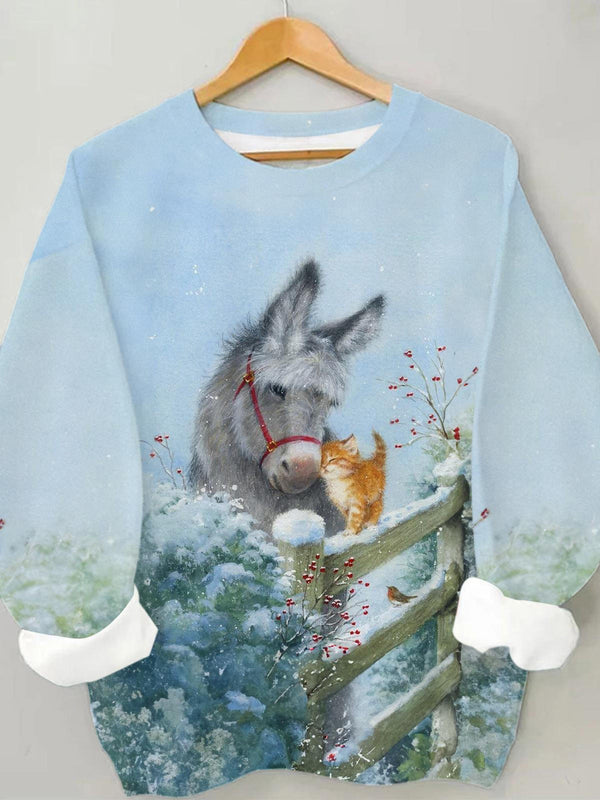 Winter Donkey And Cat Long Sleeve Top