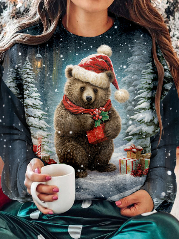 Santa Hat Bear Long Sleeve Top