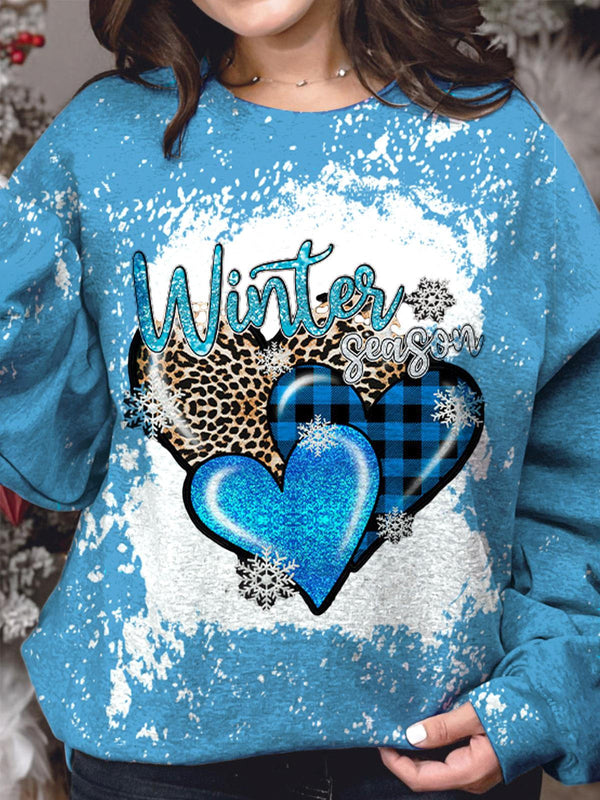 Snow Heart Cozy Season Print Long Sleeve Top