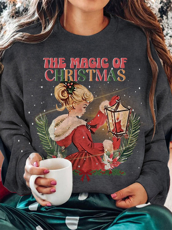 The Magic Of Vintage Christmas Round Neck Long Sleeve Top