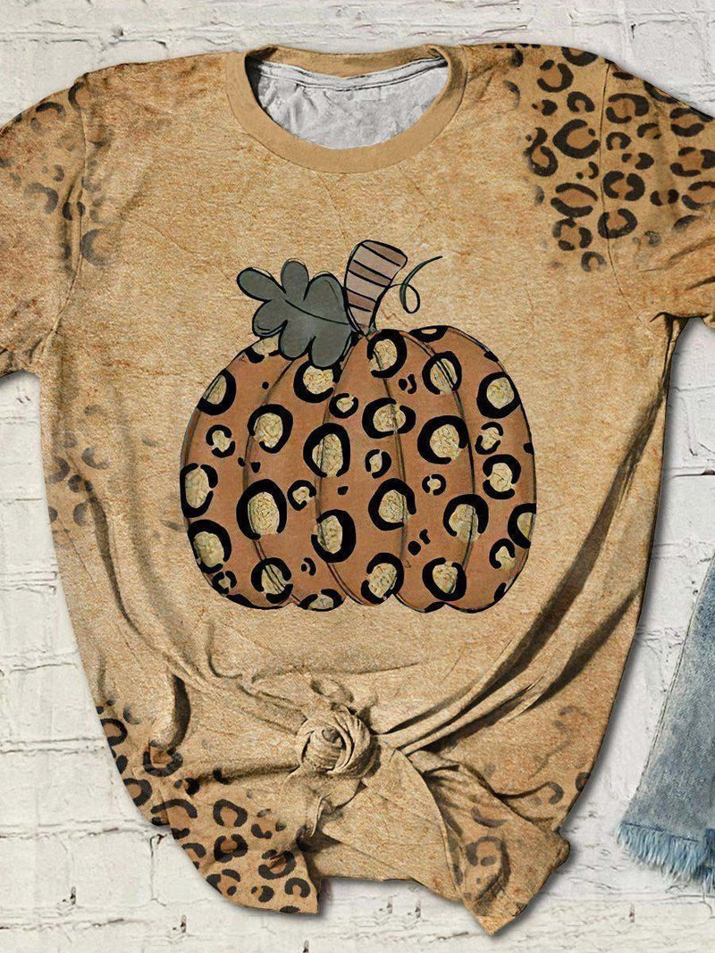 Leopard Pumpkin Print Crewneck T-Shirt