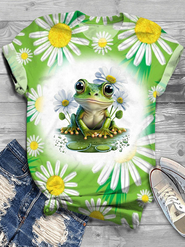 Frog Sunflower Crew Neck T-shirt