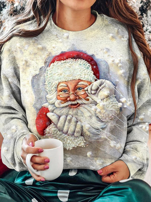 Women's 3D Santa Print Long Sleeve Top