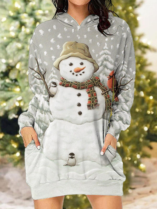 Winter Snowman Print Hooded Dress