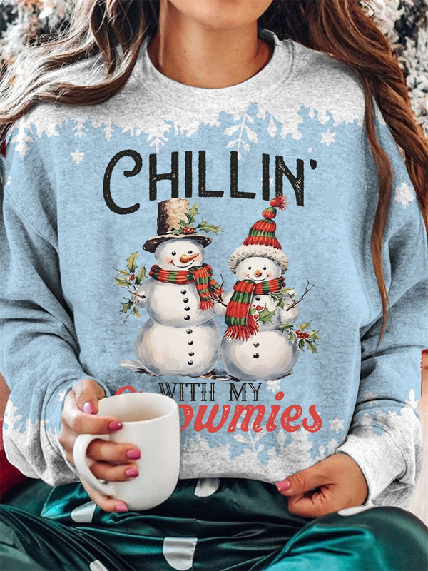 Chillin' With My Snowmies Print Long Sleeve Top