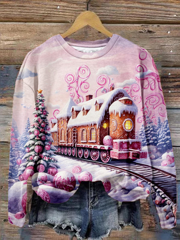 Gingerbread Candy Train Printed Long Sleeve Top