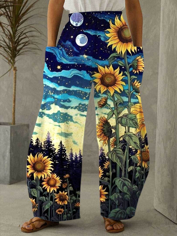 Women's Sunflower Print Casual Pants