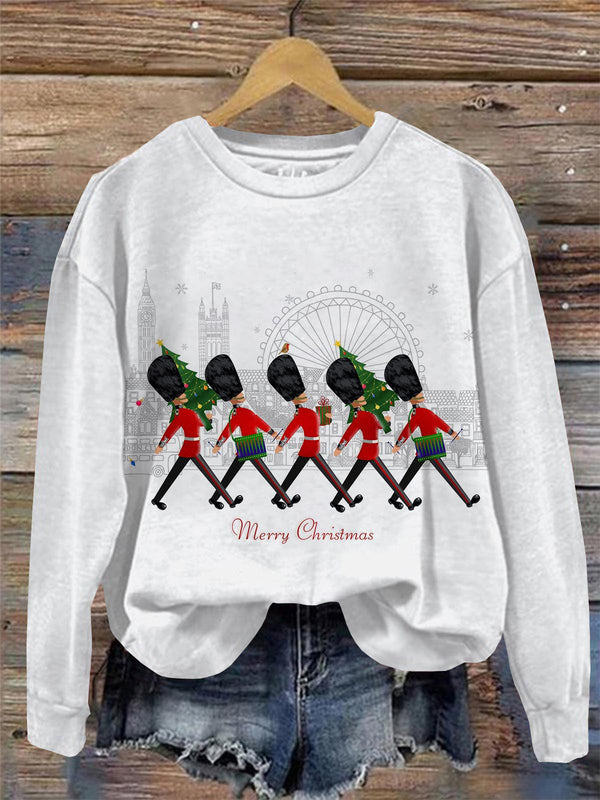 Christmas Guards Print Round Neck Long Sleeve Top