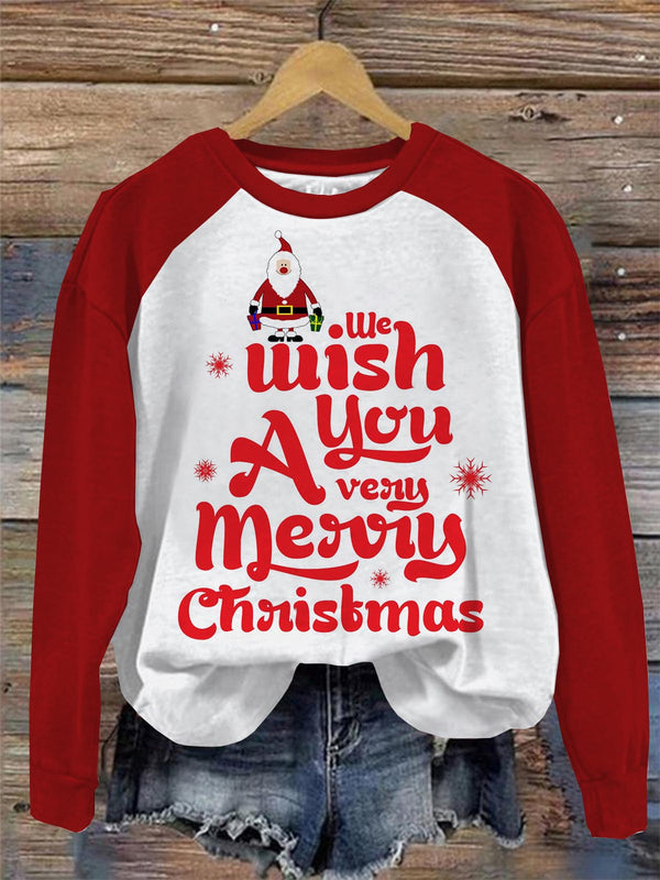 We Wish You A Merry Christmas Round Neck Long Sleeve Top