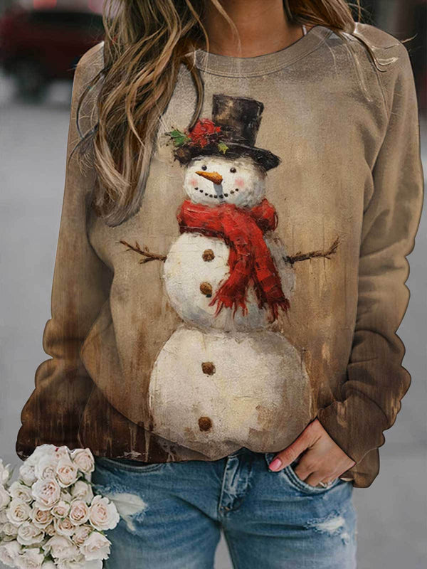 Women's Winter Snowman Print Long Sleeve Top