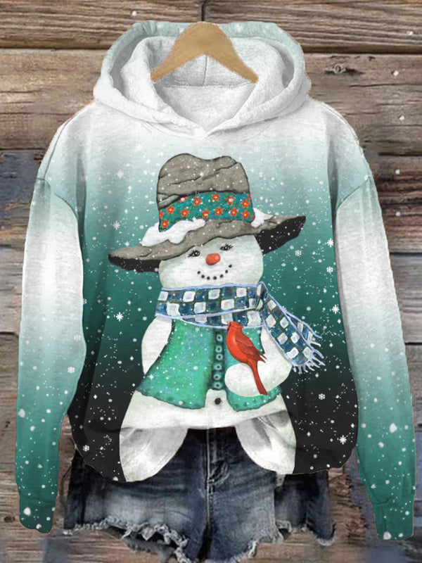 Western Snowman Printed Long Sleeve Hoodie