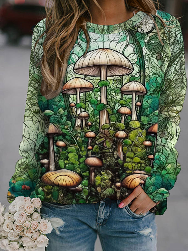 Women's Mushroom Print Long Sleeve Top