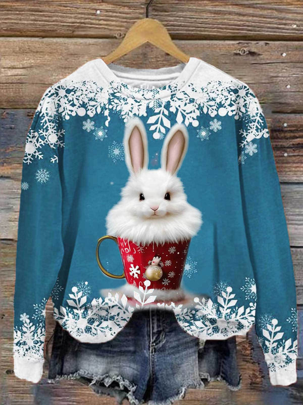 Women's Winter Funny Bunny Print Long Sleeve Top