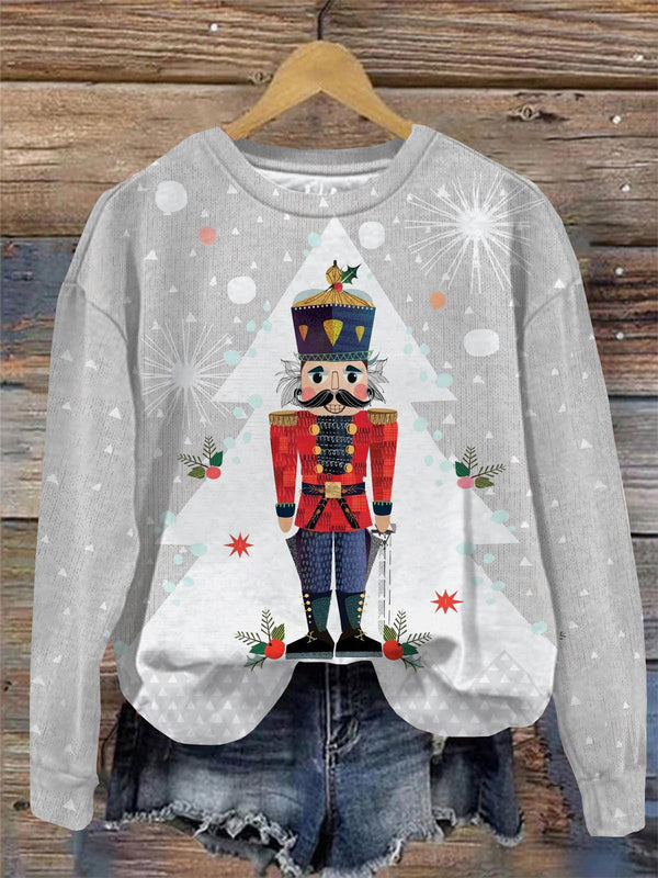 Christmas Soldier Print Round Neck Long Sleeve Top