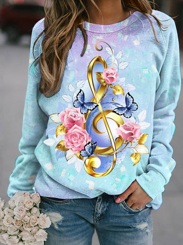 Women's Floral Note Print Long Sleeve Top