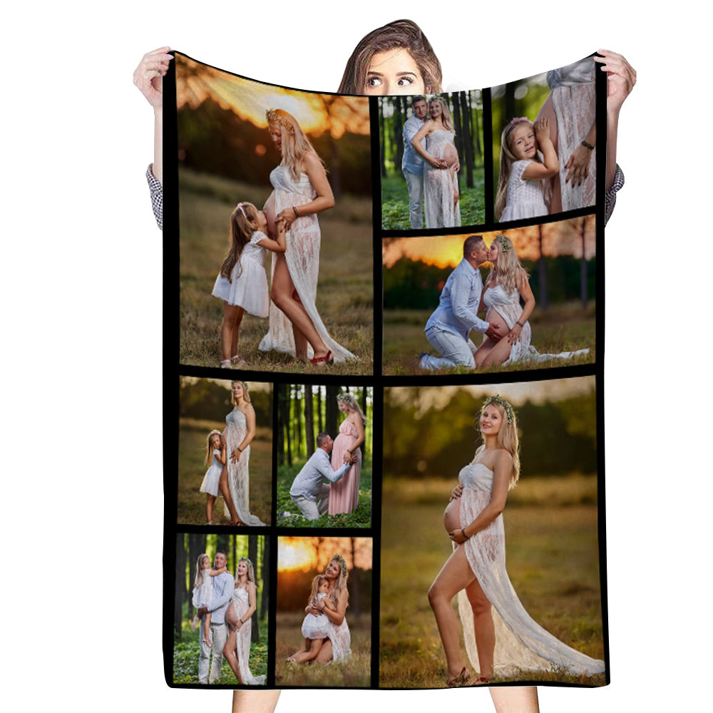 Personalized 9 Photos Blankets Fleece Throw Blanket - Gift for Family