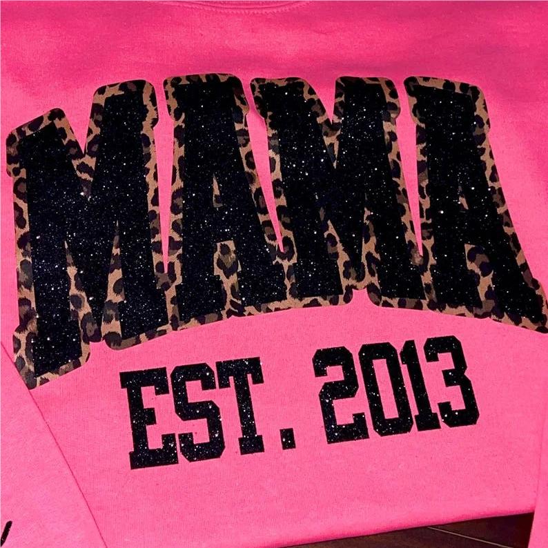 Personalized Leopard Glitter Mama Sweatshirt