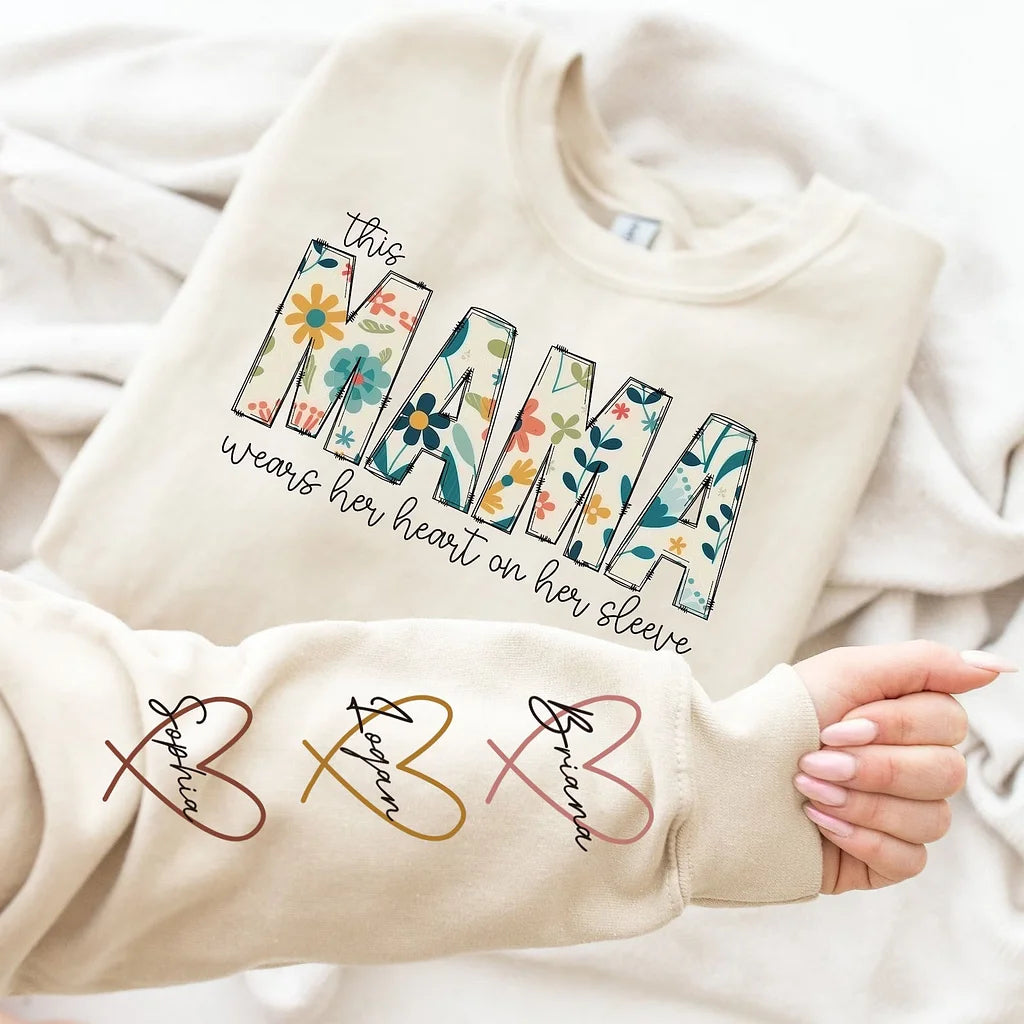 Wear Heart On Sleeve Sweatshirt For Mom And Grandma