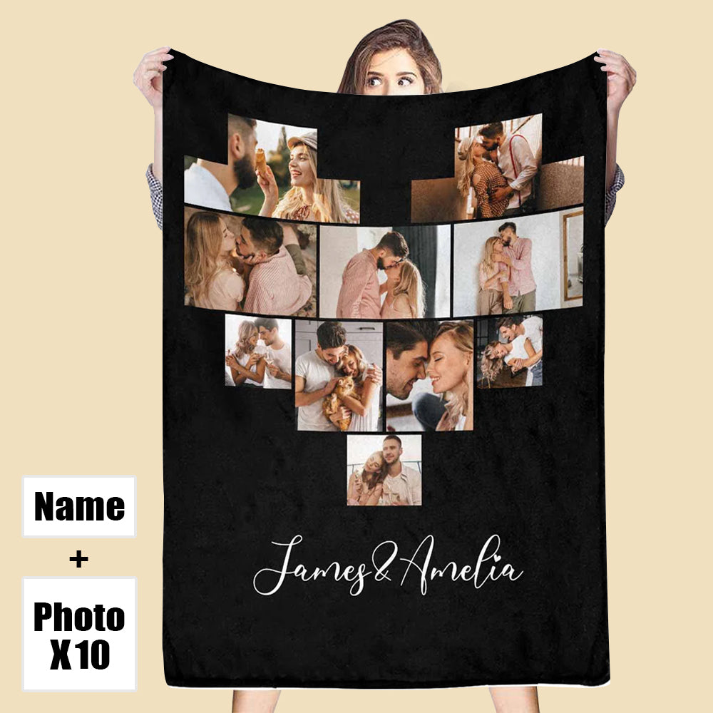 Custom 10 Photos Fleece Blankets Names Blanket For Mom