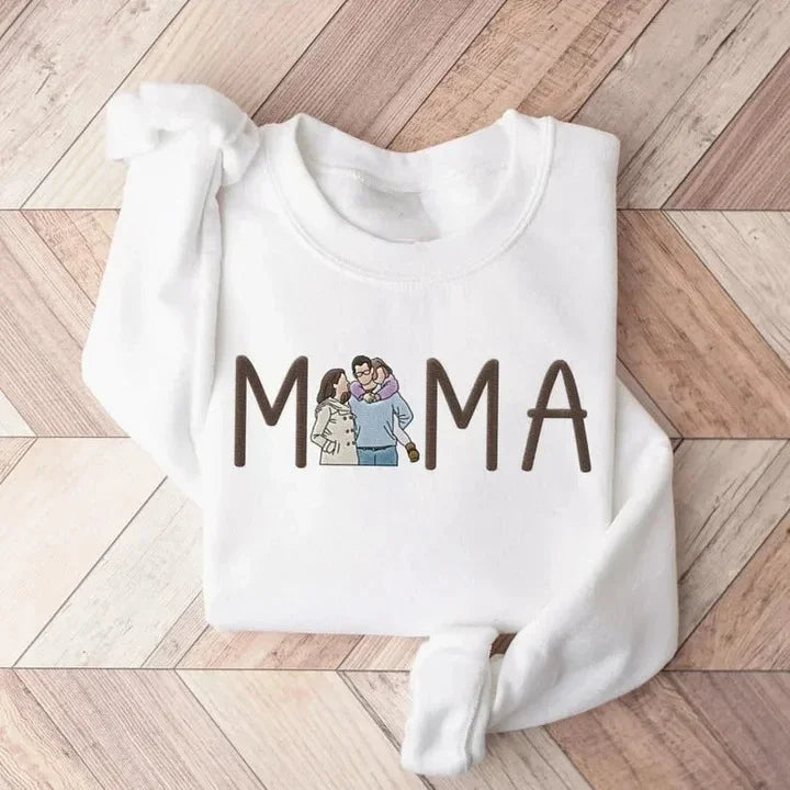 Custom Embroidered Mama Sweatshirt With Portrait From Photo