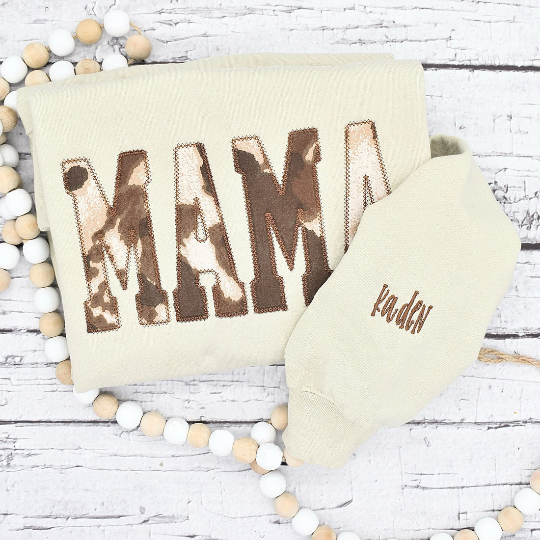 Custom Mama Cow Print Embroidered Sweatshirt